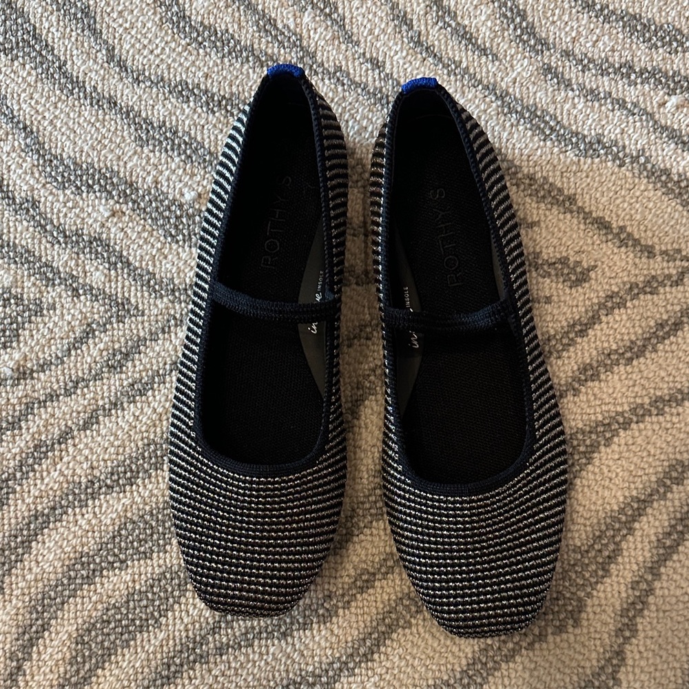 Rothy's Black and Silver Patterned Flats